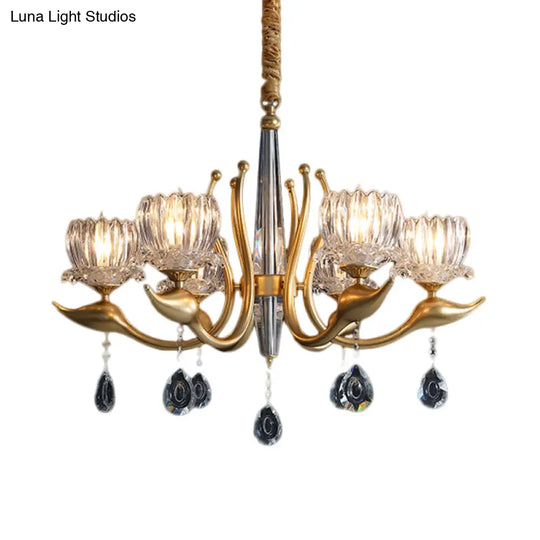 Modern Swirling Arms Crystal Floral Pendant Chandelier - Dining Room Lighting With Draping 6/8 Bulbs