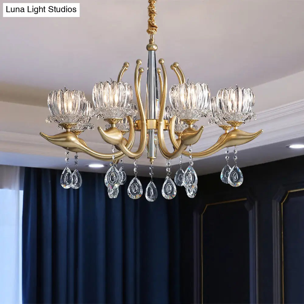 Modern Swirling Arms Crystal Floral Pendant Chandelier - Dining Room Lighting With Draping 6/8 Bulbs