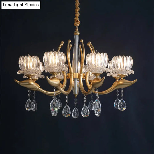 Swirling Arms Crystal Floral Pendant Chandelier - Modern 6/8 Bulbs Elegant Draping Perfect For