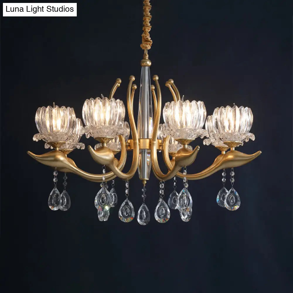 Modern Swirling Arms Crystal Floral Pendant Chandelier - Dining Room Lighting With Draping 6/8 Bulbs