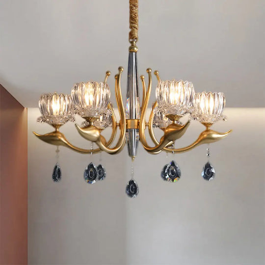 Swirling Arms Crystal Floral Pendant Chandelier - Modern 6/8 Bulbs Elegant Draping Perfect For