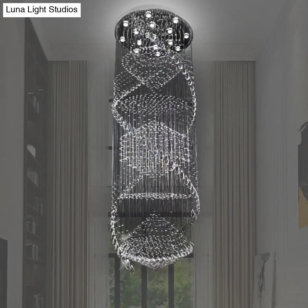 Swirling Crystal Led Pendant Ceiling Lamp - Elegant Silver Finish With 10 Bulbs