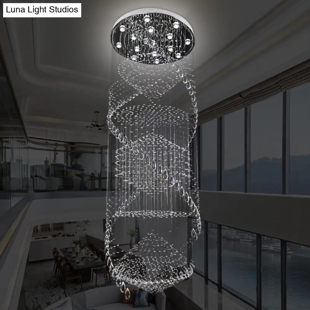 Swirling Crystal Led Ceiling Lamp With 10 Bulbs In Silver