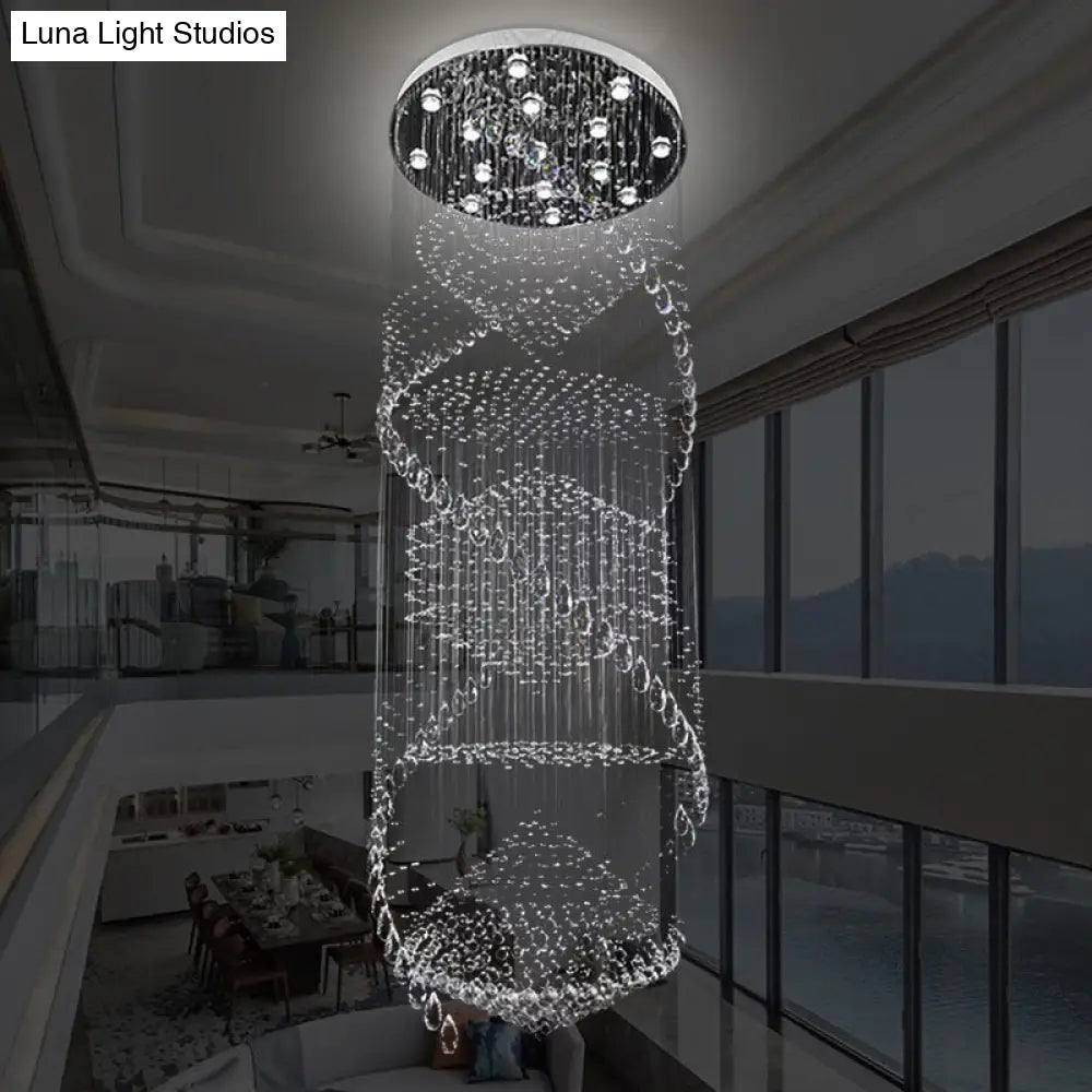 Swirling Crystal Led Pendant Ceiling Lamp - Elegant Silver Finish With 10 Bulbs