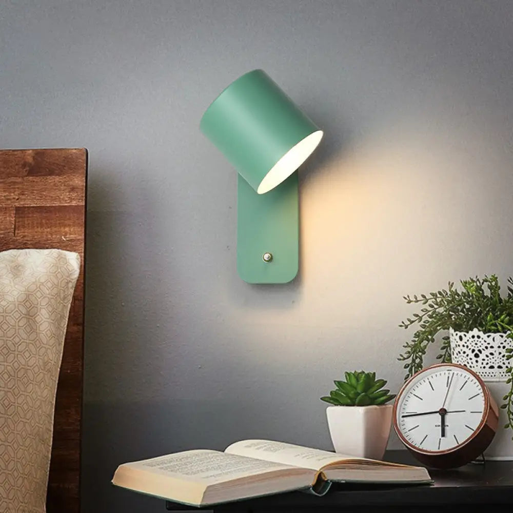 Swivel Cylinder Reading Lamp - Nordic Metal Wall Light With Power Button Green