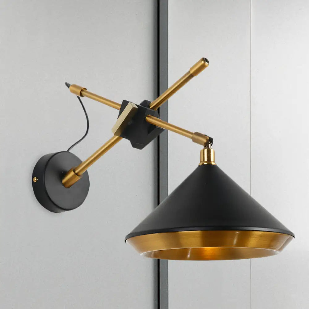 Swivelable Retro Wall Light With Brass Inner - 1 Head Iron Sconce In Black/White Black