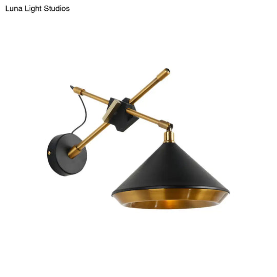 Swivelable Retro Wall Light With Brass Inner - 1 Head Iron Sconce In Black/White