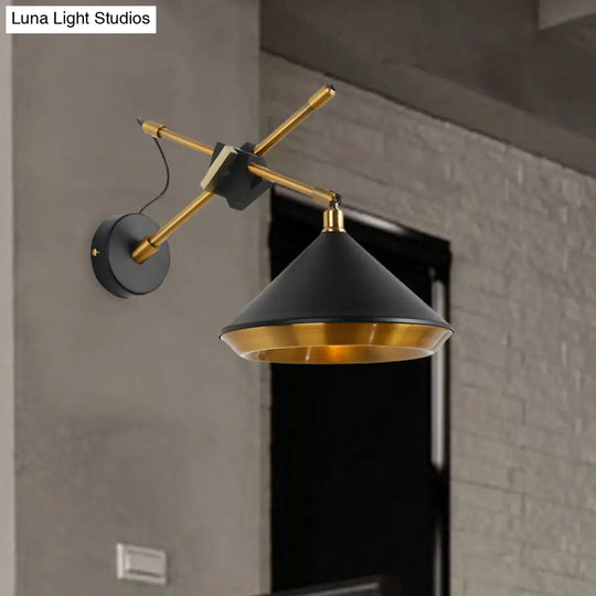 Swivelable Retro Wall Light With Brass Inner - 1 Head Iron Sconce In Black/White