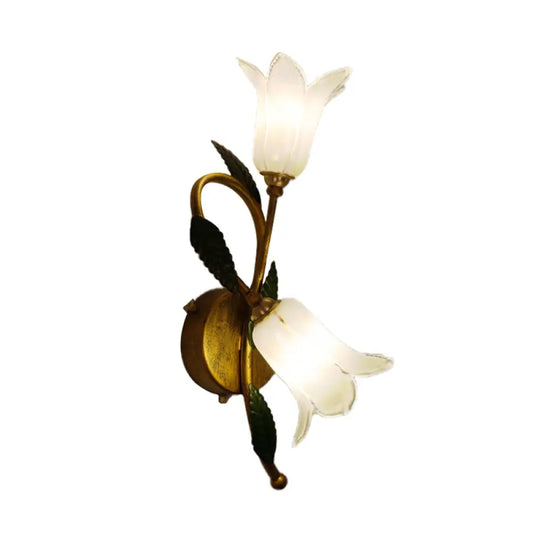 Swooping Arm White/Purple Glass Wall Lamp - Countryside 2-Light Bedroom Sconce In Black/Gold Gold /