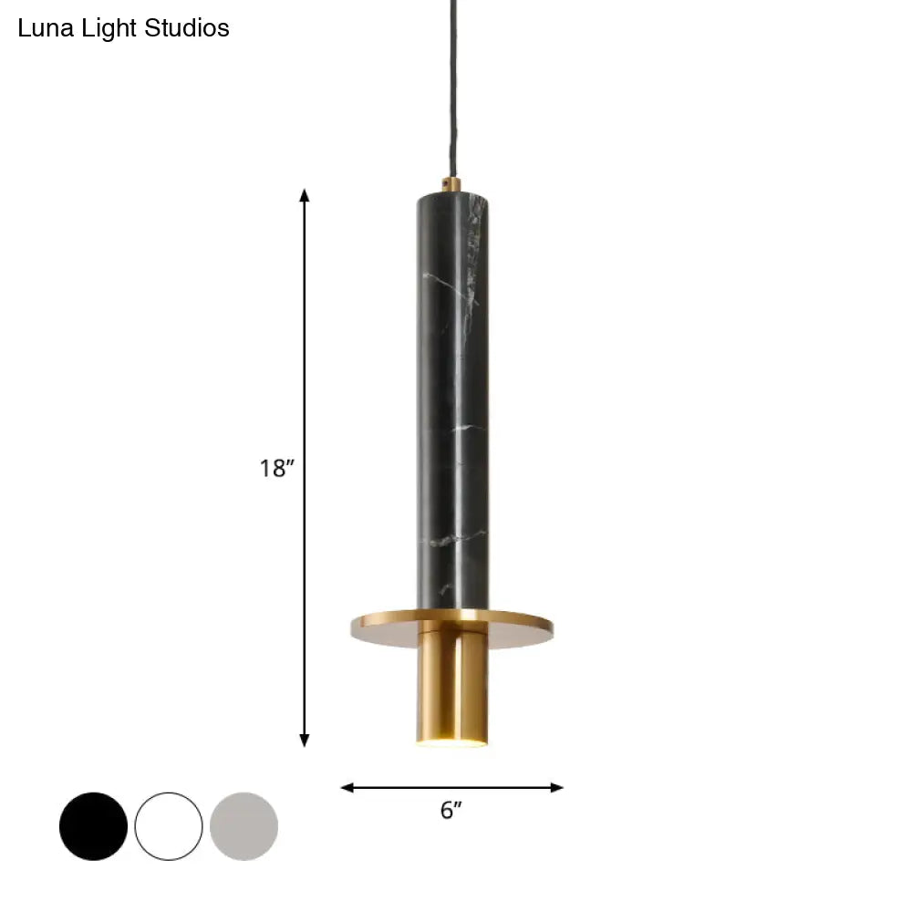 Sword Pendant Ceiling Light - Designer Marble Dining Room Led Hanging Lamp Black/White/Beige & Brass