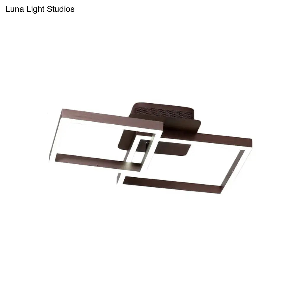 Symmetrical Rhombus Brown Flush Light Led Ceiling Mount In Warm/White