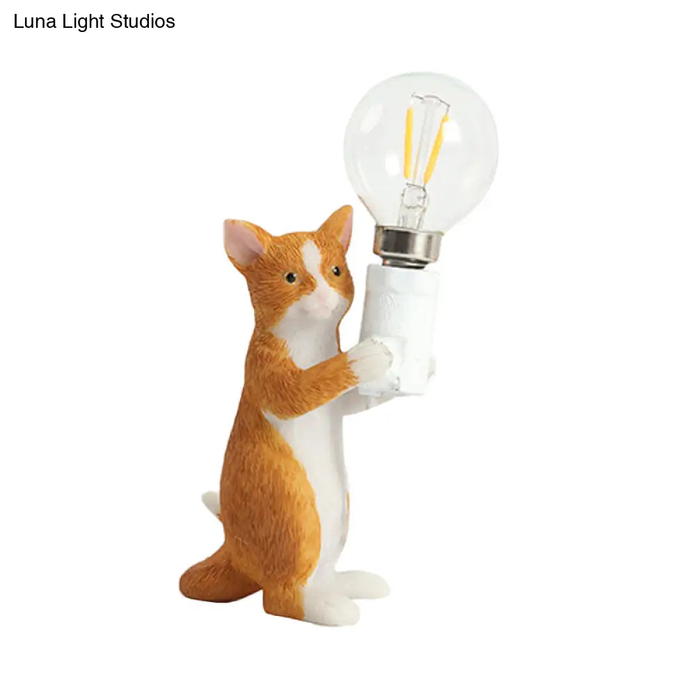 Tabby Cat Table Lamp For Kids - Iron Nightstand Light With Bare Bulb Design Black/Yellow/Blue