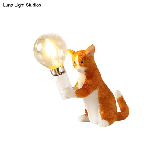 Tabby Cat Table Lamp For Kids - Iron Nightstand Light With Bare Bulb Design Black/Yellow/Blue