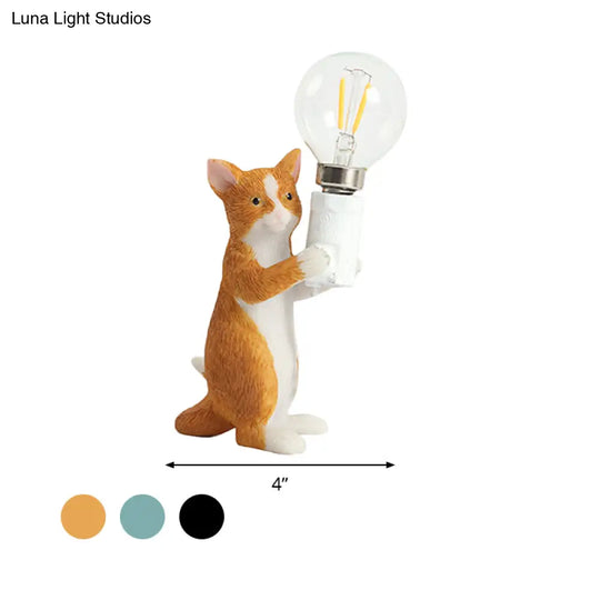 Tabby Cat Table Lamp For Kids - Iron Nightstand Light With Bare Bulb Design Black/Yellow/Blue