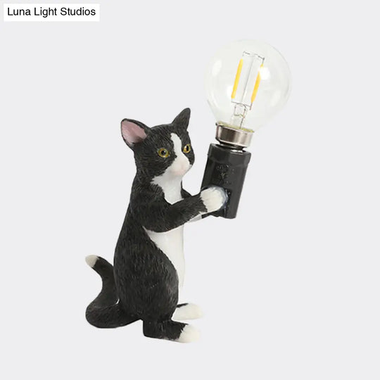 Tabby Cat Table Lamp For Kids - Iron Nightstand Light With Bare Bulb Design Black/Yellow/Blue