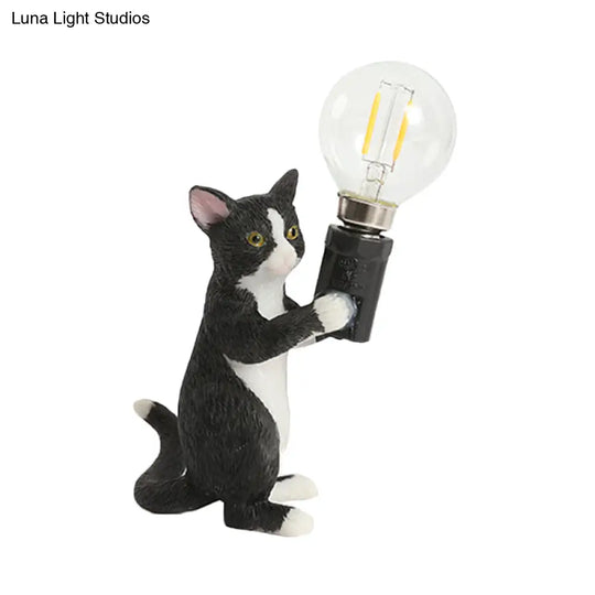 Tabby Cat Table Lamp For Kids - Iron Nightstand Light With Bare Bulb Design Black/Yellow/Blue