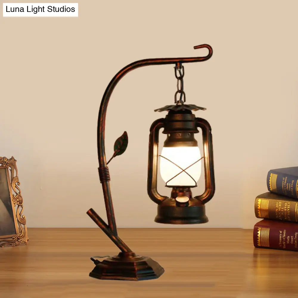 Table Light With Metal Base - Brass/Copper Kerosene Design Opal Glass Shade Bedroom Desk Lighting