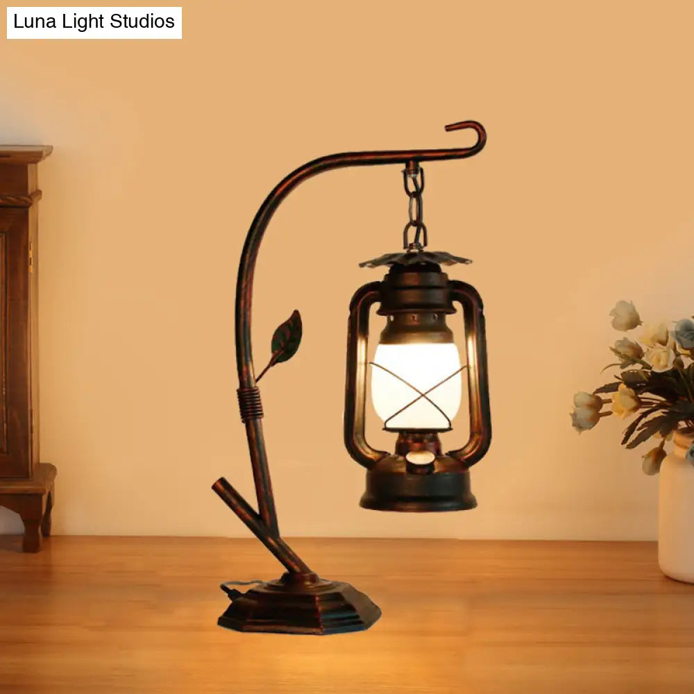 Table Light With Metal Base - Brass/Copper Kerosene Design Opal Glass Shade Bedroom Desk Lighting