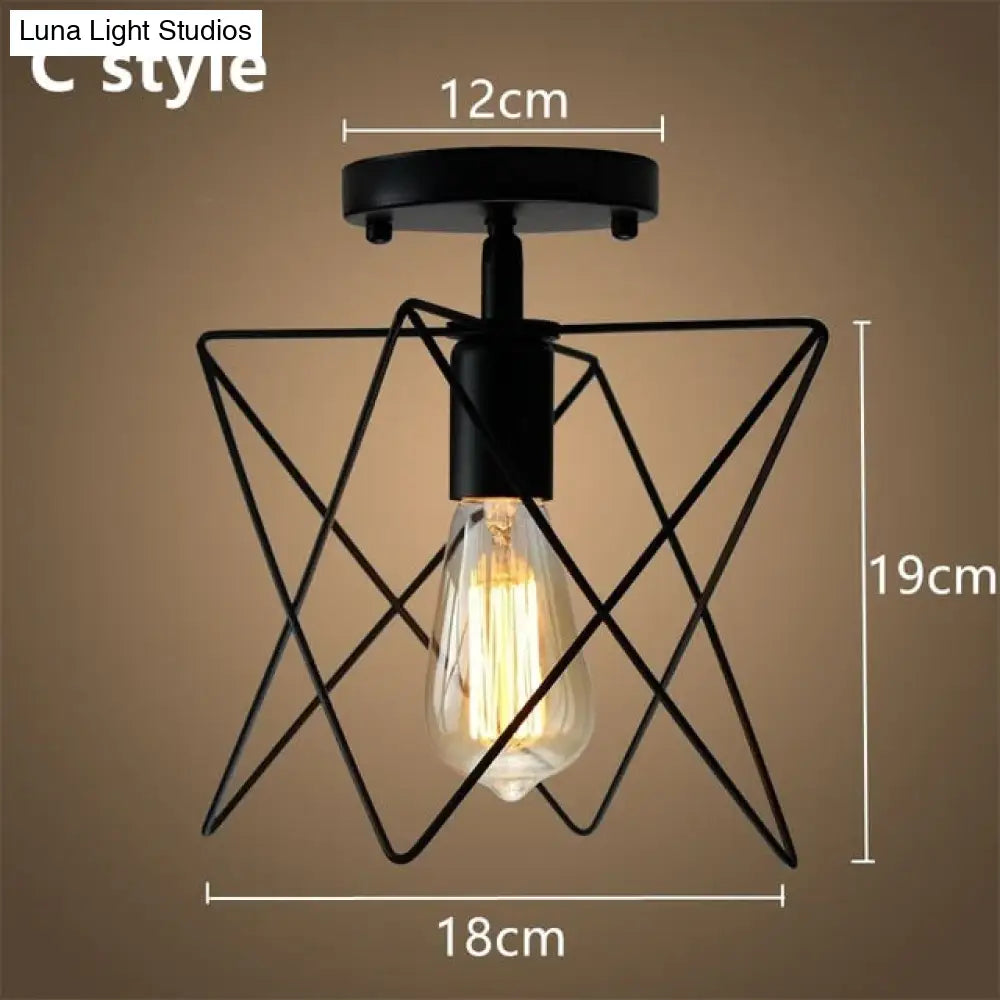 Tamia - Modern Led Ceiling Lights Adjustable Angle Iron Cage Loft Bulb Lamps E27 Industrial Indoor