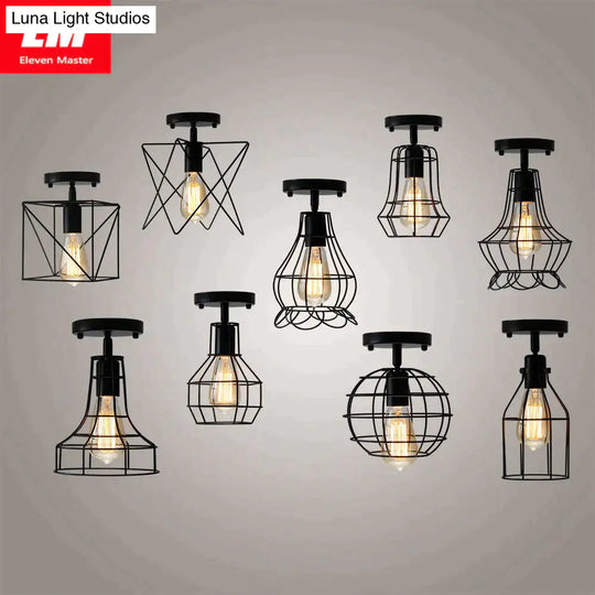 Tamia - Modern Led Ceiling Lights Adjustable Angle Iron Cage Loft Bulb Lamps E27 Industrial Indoor