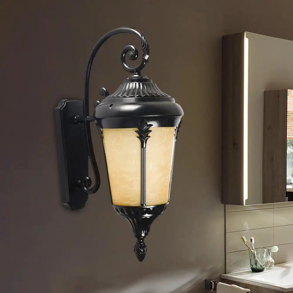 Tan Cracked Glass Sconce Lighting: Country Black Urn Outdoor Wall Mount Lamp