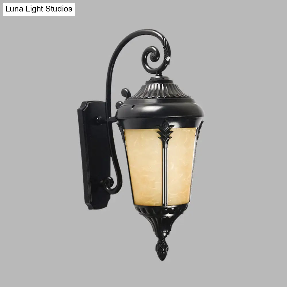 Tan Cracked Glass Sconce Lighting: Country Black Urn Outdoor Wall Mount Lamp