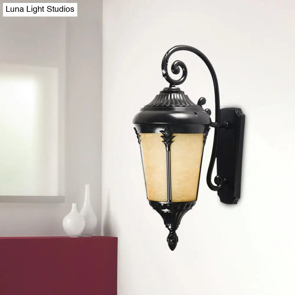 Tan Cracked Glass Sconce Lighting: Country Black Urn Outdoor Wall Mount Lamp