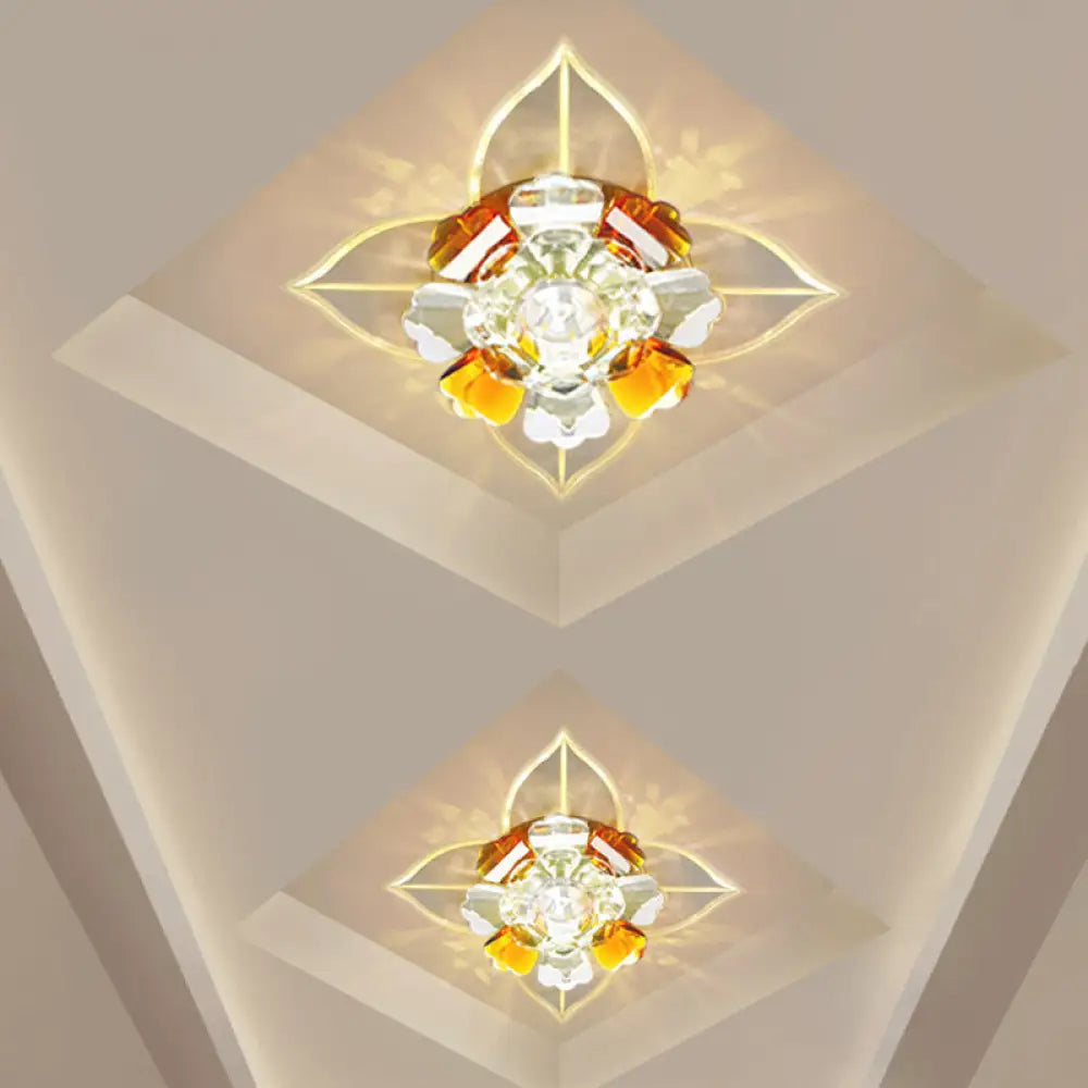 Tan Led Crystal Flushmount Ceiling Lamp – Minimalist Flower Design