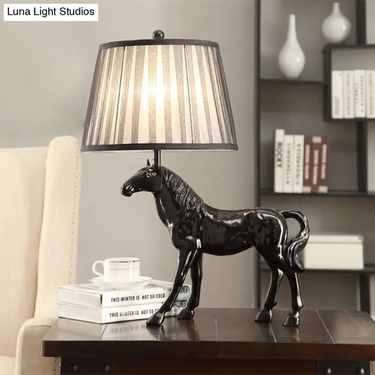 Antiqued White Animal Base Desk Lamp With Tapered Table Light