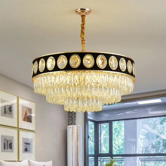 Taper Hanging Light Kit With Modern Black Finish Clear Crystal Drops Chandelier – 9/11 Heads