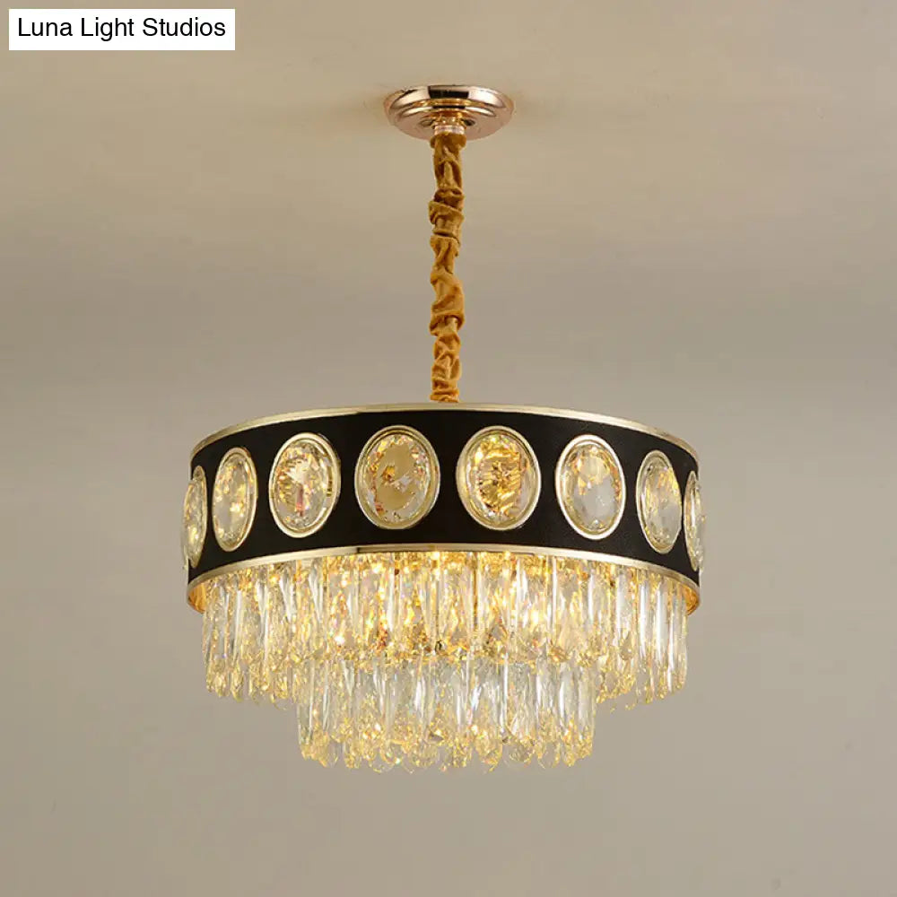 Taper Hanging Light Kit With Modern Black Finish Clear Crystal Drops Chandelier – 9/11 Heads