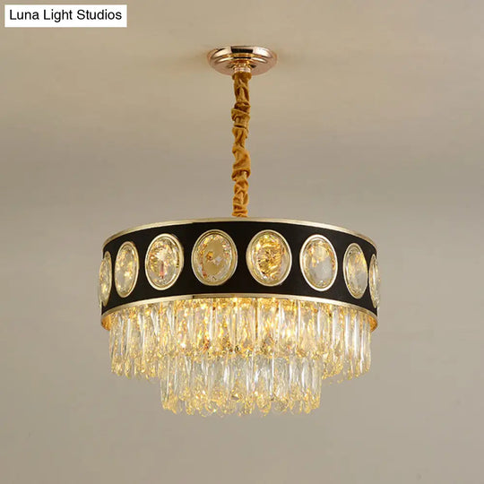 Taper Hanging Light Kit With Modern Black Finish Clear Crystal Drops Chandelier – 9/11 Heads