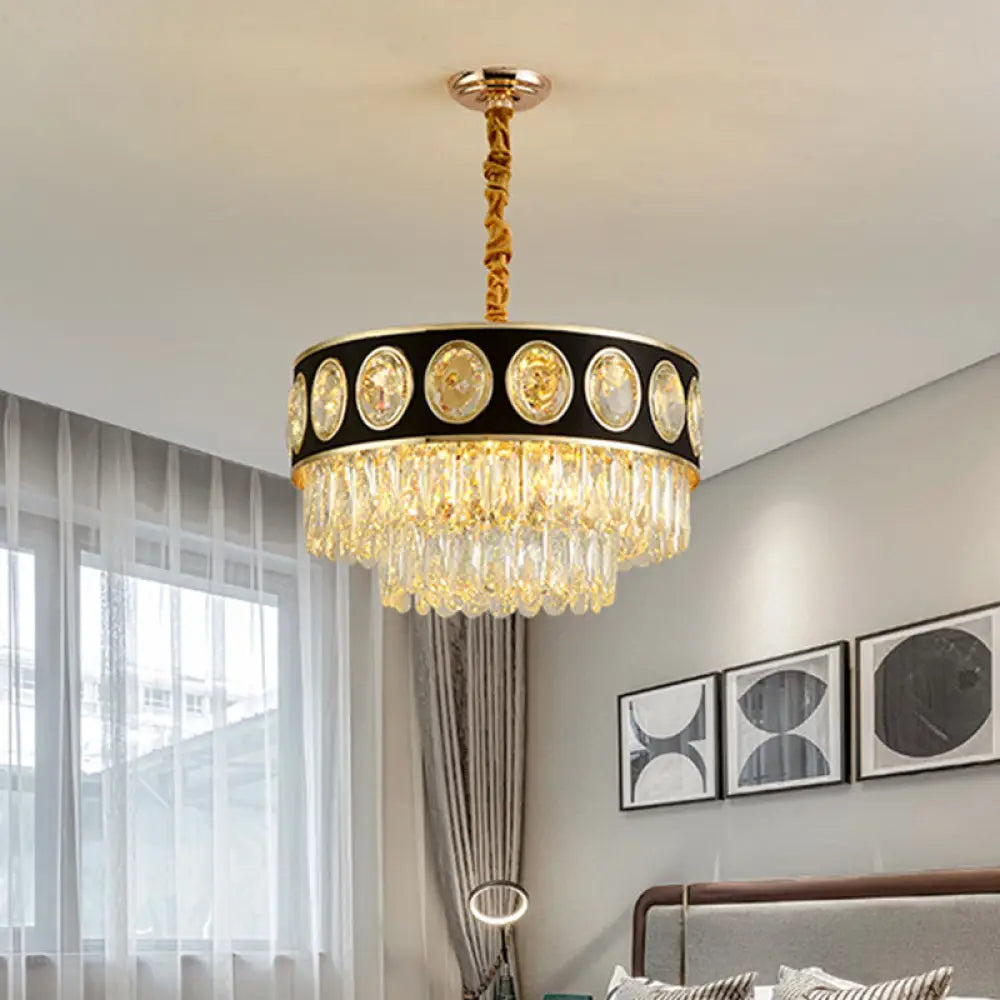 Taper Hanging Light Kit With Modern Black Finish Clear Crystal Drops Chandelier – 9/11 Heads