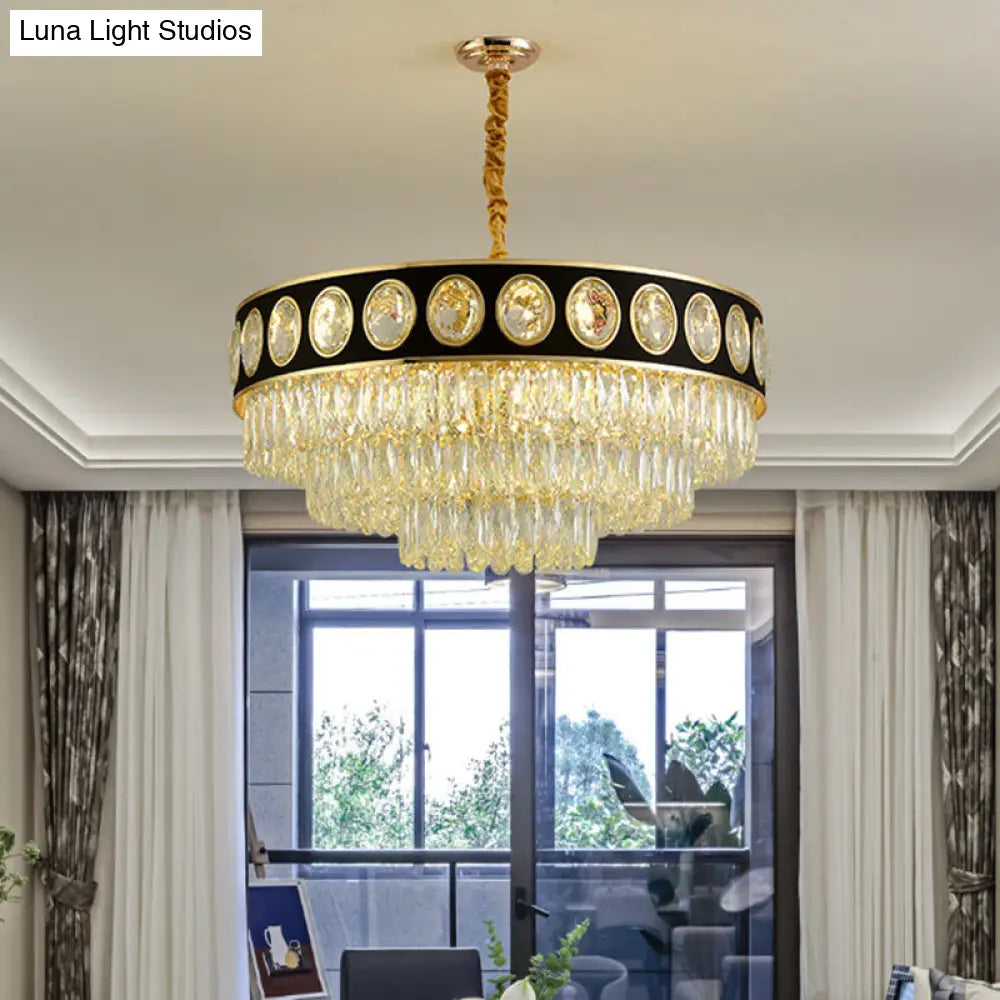 Taper Hanging Light Kit With Modern Black Finish Clear Crystal Drops Chandelier – 9/11 Heads