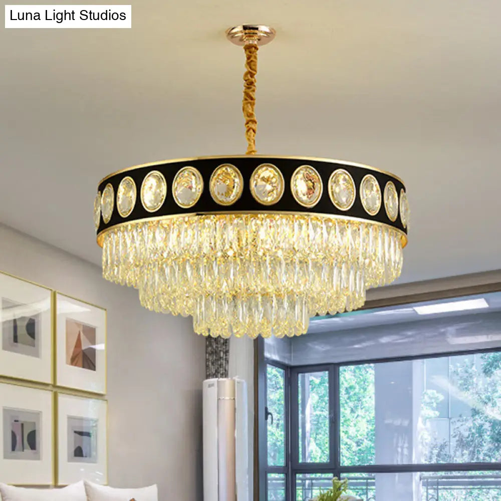 Modern Black Taper Hanging Light Kit With Clear Crystal Drops Chandelier 19.5/23.5 Width / 23.5