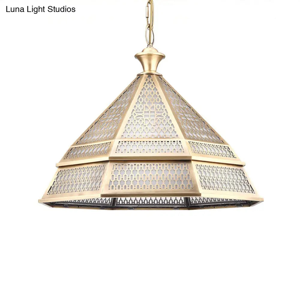 Tapered Art Deco Metal Brass Pendant Light Fixture - 1 Head Ceiling Lamp For Living Room