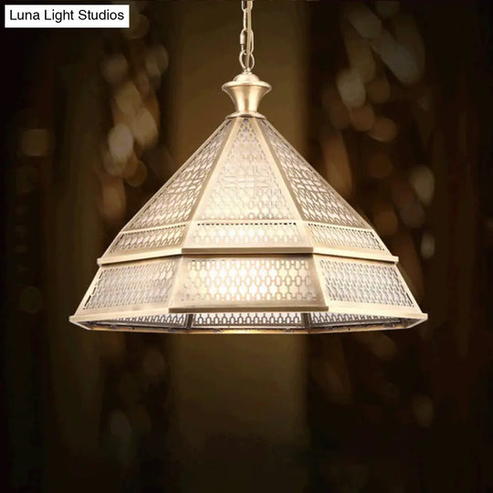 Tapered Art Deco Metal Brass Pendant Light Fixture - 1 Head Ceiling Lamp For Living Room