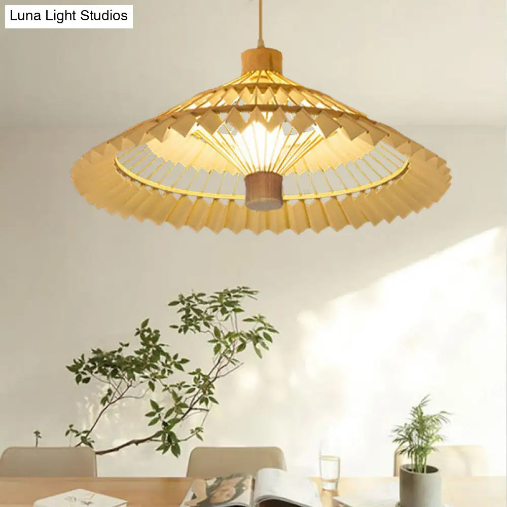 Tapered Bamboo Pendant Light - 1 Bulb 19.5/23.5 Wide Beige Hanging Lamp Kit