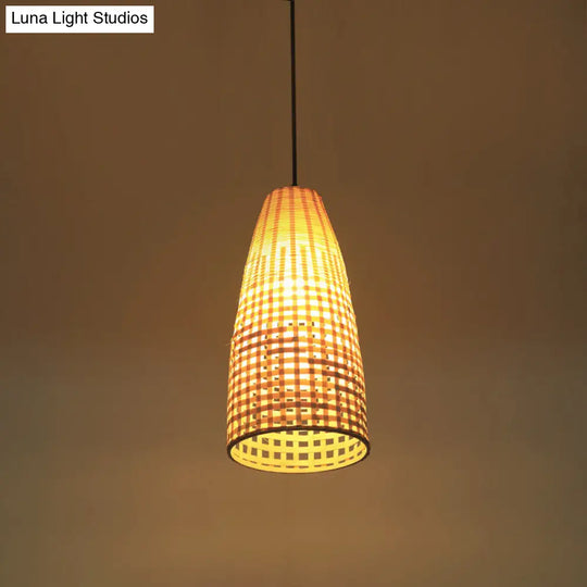 Bamboo Tapered Pendant Light With 1 Bulb For Modern Ceiling Hanging