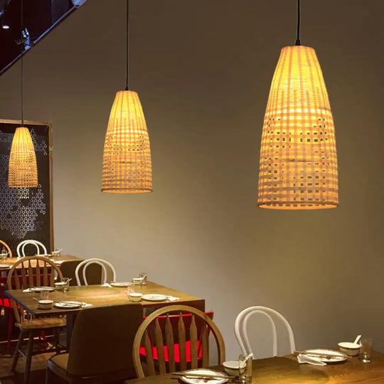 Tapered Bamboo Suspension Pendant Light: Modern Wood Ceiling Hanging 1 Bulb