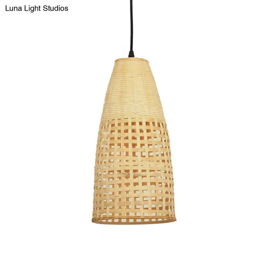 Tapered Bamboo Suspension Pendant Light: Modern Wood Ceiling Hanging 1 Bulb