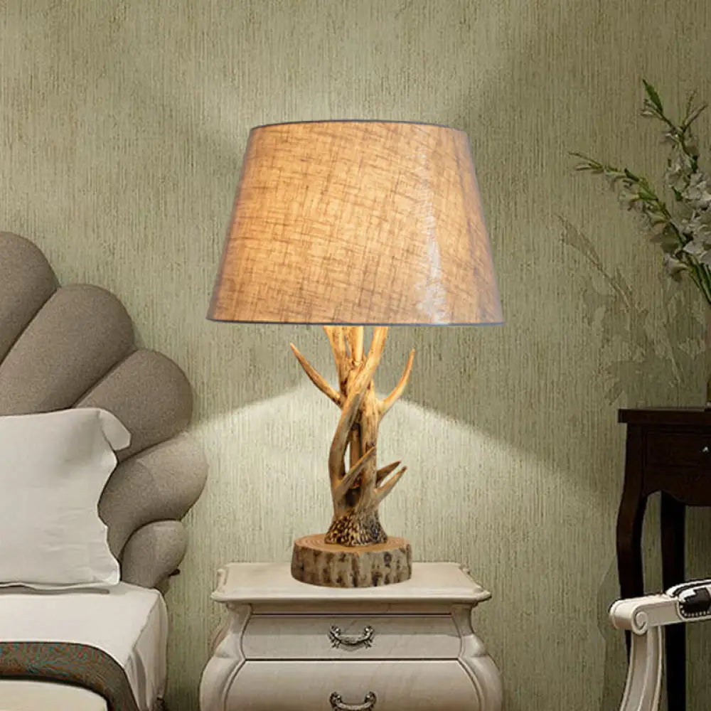 Tapered Beige Table Light With Tree Branch Design - Traditional Desk Lighting