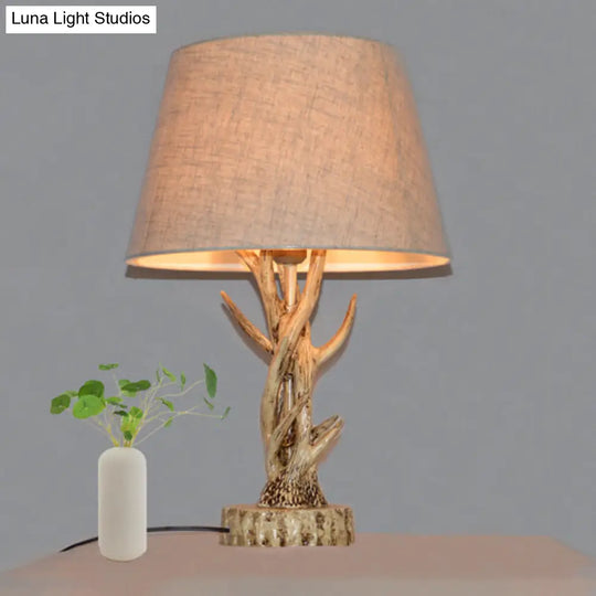 Tapered Beige Table Light With Tree Branch Design - Traditional Desk Lighting