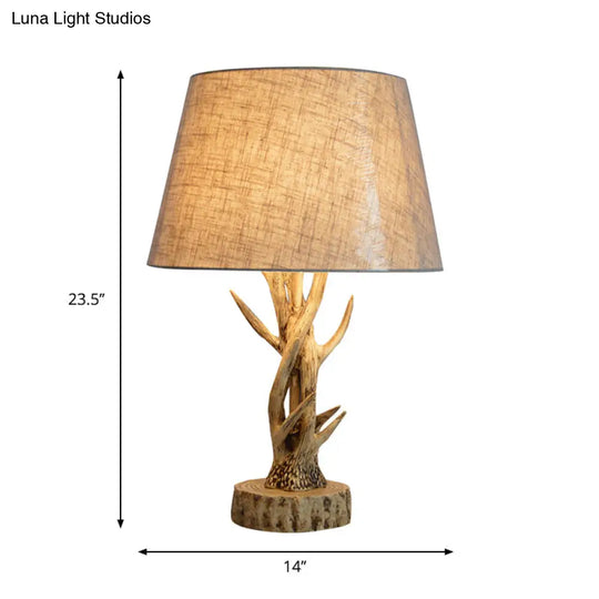 Tapered Beige Table Light With Tree Branch Design - Traditional Desk Lighting