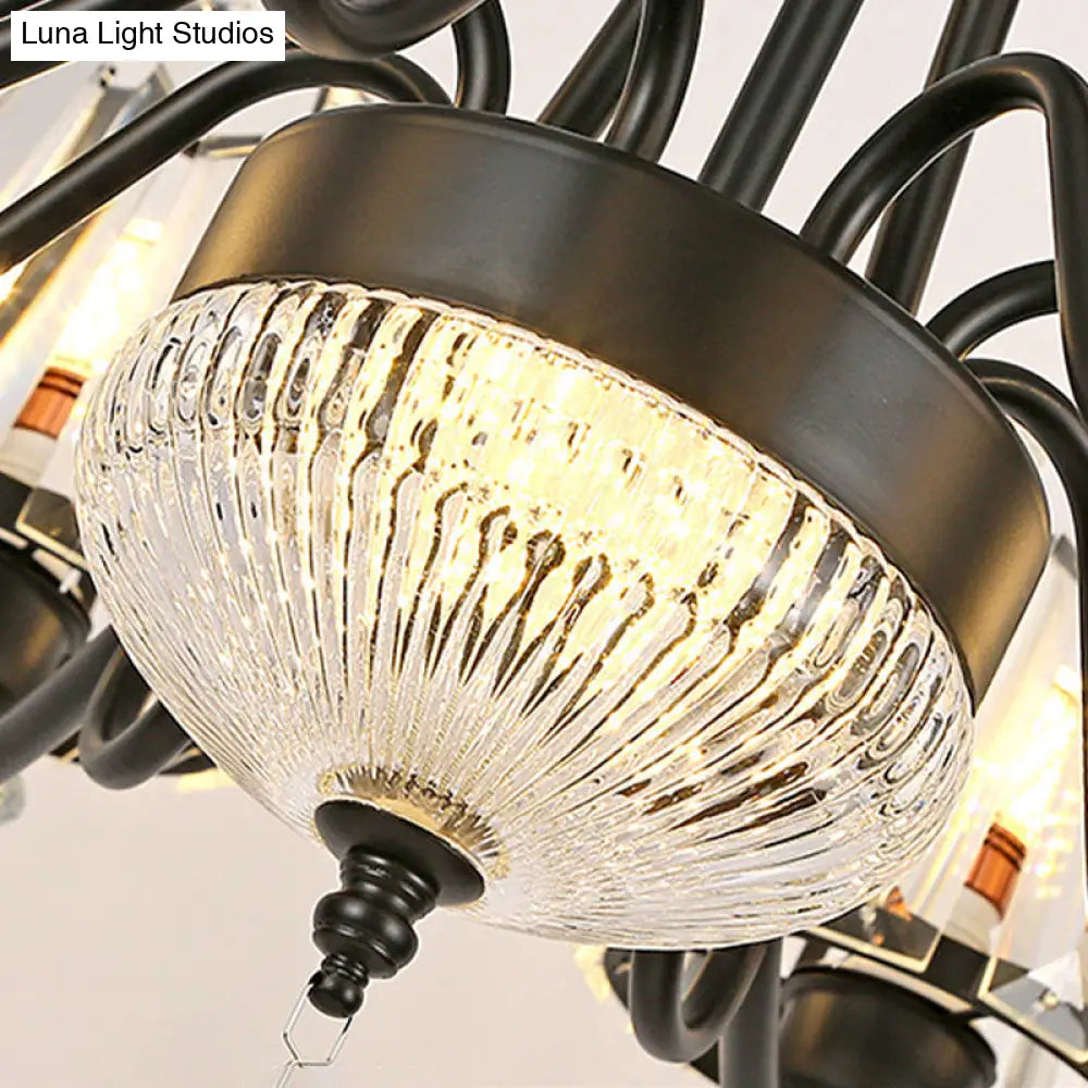 Tapered Ceiling Chandelier Black Pendant Light Kit - Modern Cut Crystal 3/6/8 Heads