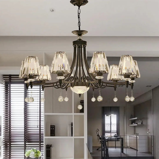 Tapered Ceiling Chandelier Black Pendant Light Kit - Modern Cut Crystal 3/6/8 Heads