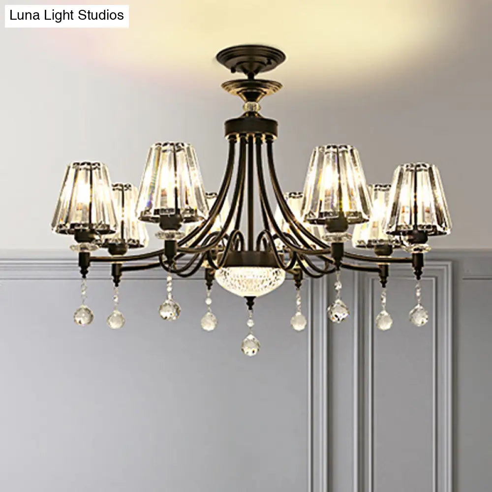 Modern Crystal Ceiling Chandelier With Tapered Design - Black Pendant Light Kit (3/6/8 Heads