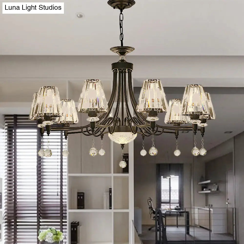 Modern Crystal Ceiling Chandelier With Tapered Design - Black Pendant Light Kit (3/6/8 Heads