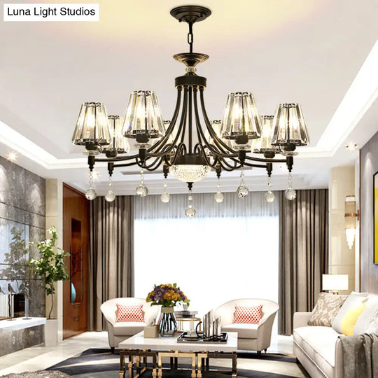 Modern Crystal Ceiling Chandelier With Tapered Design - Black Pendant Light Kit (3/6/8 Heads