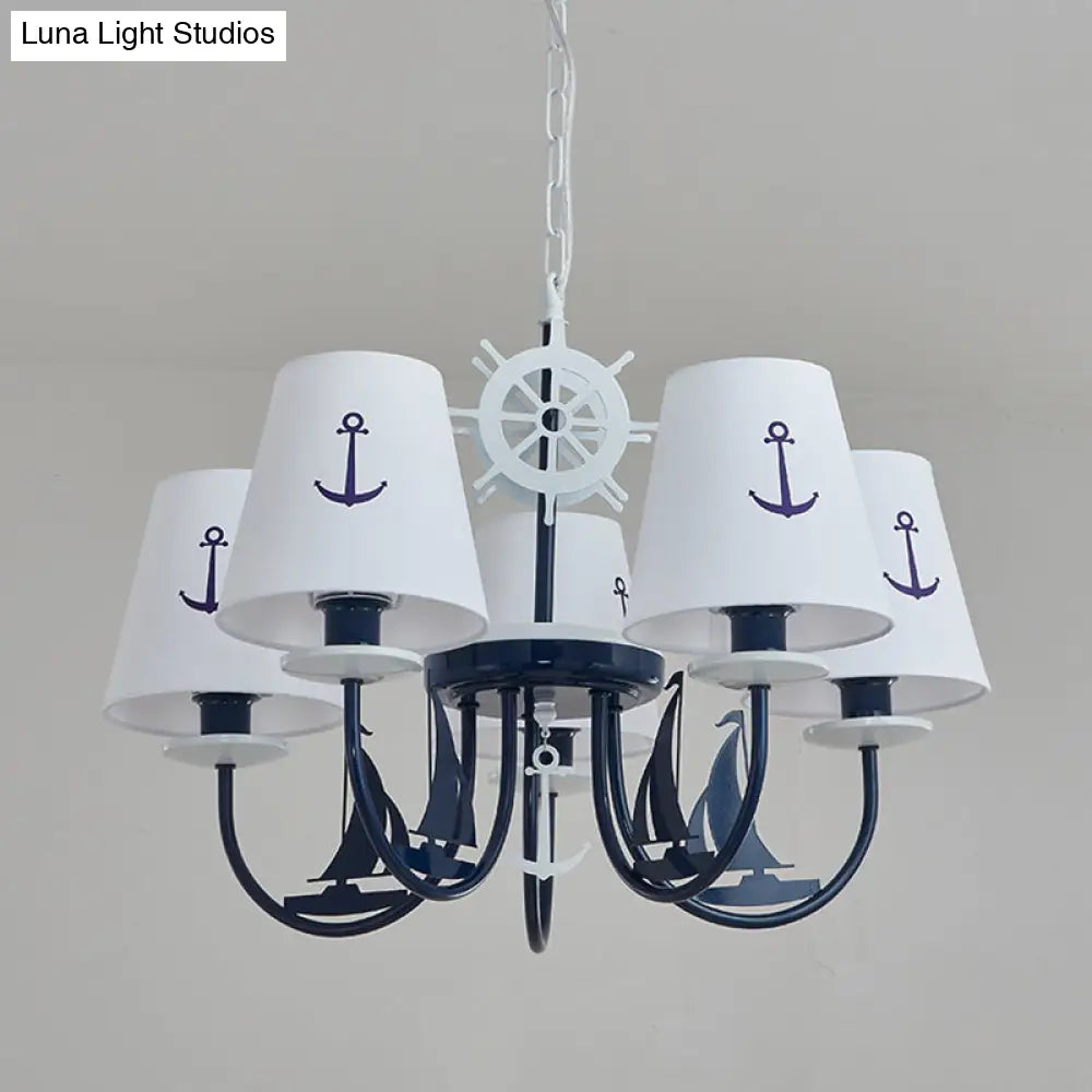 Tapered Chandelier Pendant Light Minimalist White Fabric Hanging For Kindergarten With Anchor